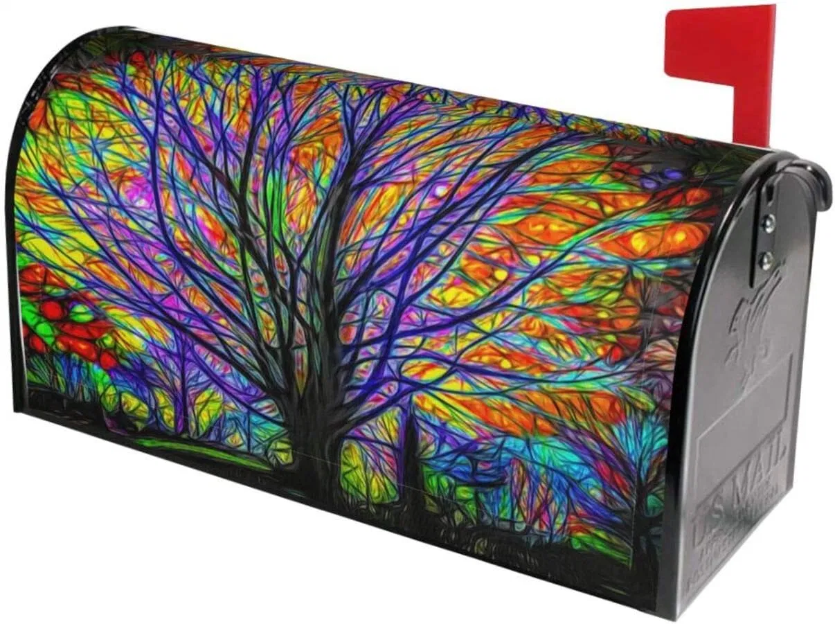 Colorful Tree Magnetic Mailbox Covers, Mail Wraps Garden Yard Home Decor for Outdoor