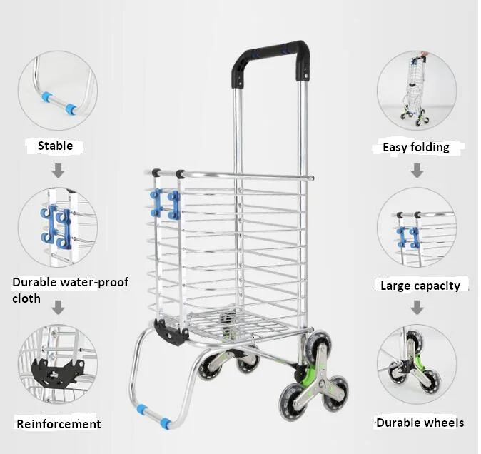 Supermarket Aluminium Alloy Folding Shopping Cart Trolley Rolling Folding Grocery Shopping Cart