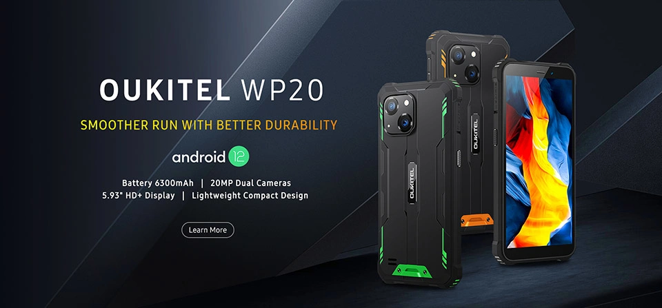 Oukitel WP20 5,93 pulgadas 6300mAh batería grande Android 12 IP68 Smartphone resistente