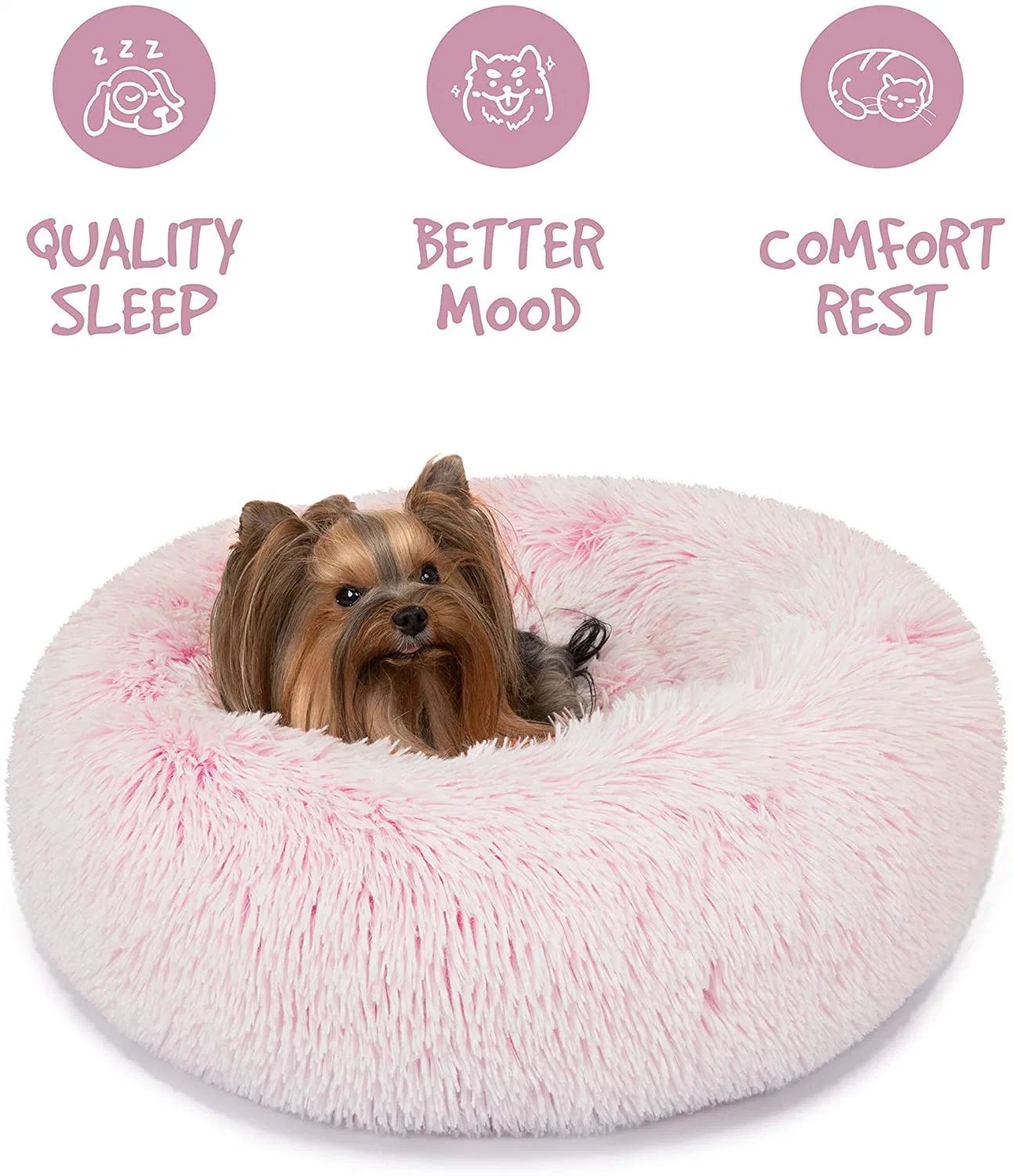 Gato Donut Cama, Faux Fur camas para perros medianos perros pequeños