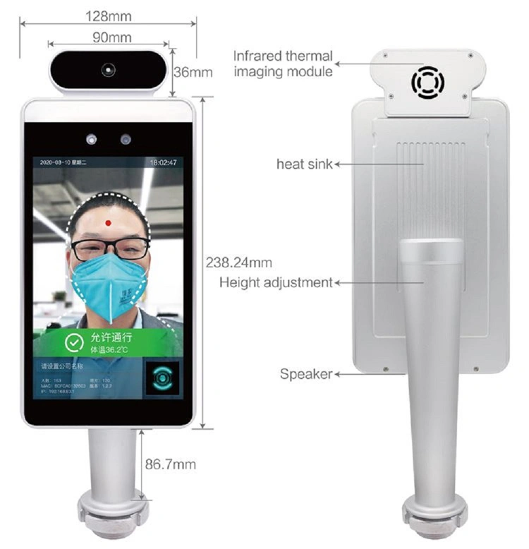 Public Placed 8inch Face Recognition and Temperature Measurement Device