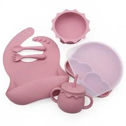 Baby Silicone Bowl 100% Food Grade Silicone Plate Cutlery Set Baby Spoon and Fork Set