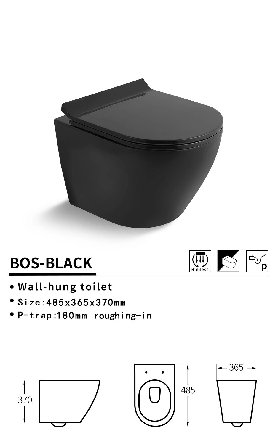 Matte Black Sanitaryware Ceramic Bathroom Wc Wall Hung Toliet (BOS-BLACK)