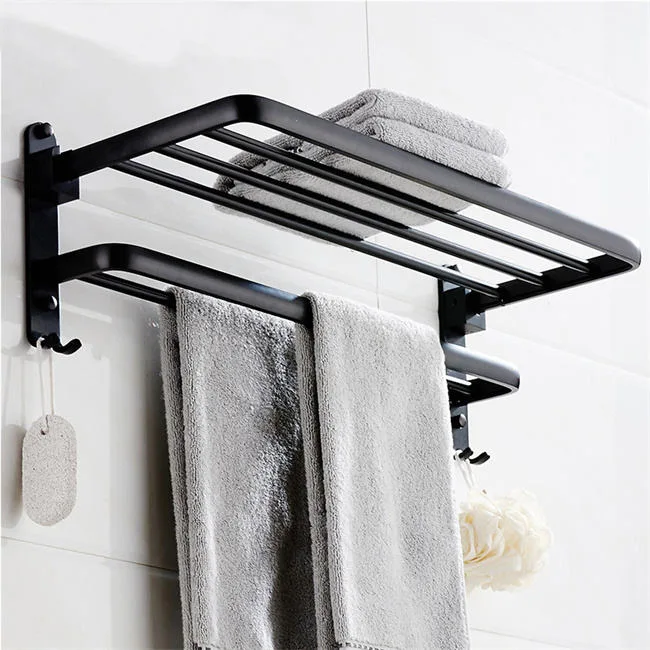 Aluminum Folding Hook Towel Rack Rail Bathroom Accessories Towel Spares Hanger