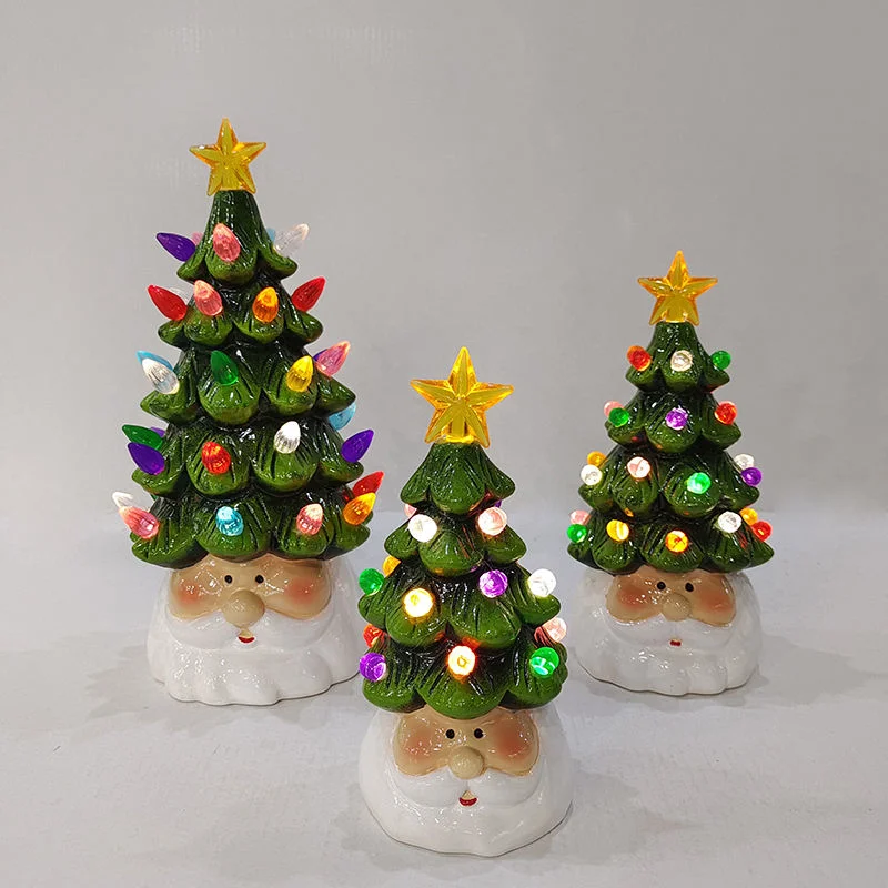Ceramic Christmas Tree Christmas Ornement with Light Home Decorations Table Top Decoration