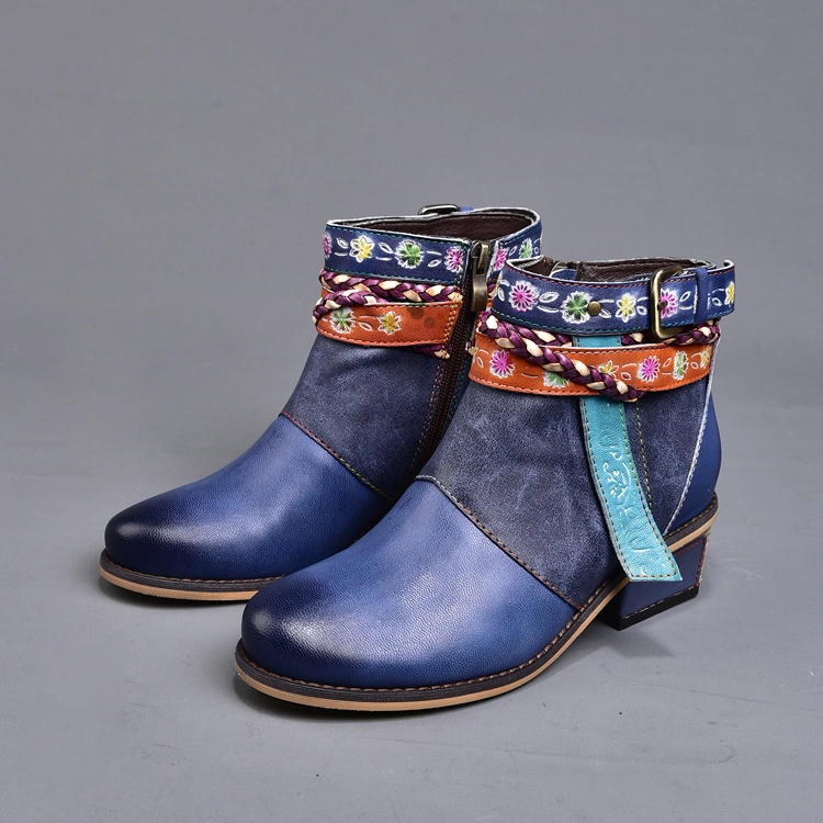 Exotic Handmade Leather Booties Colorful Flowers Bohemian Shoes