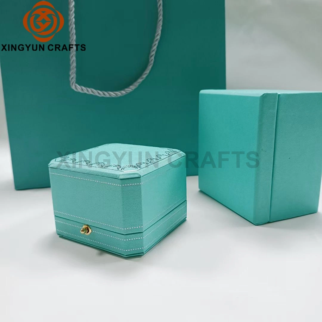 Venta caliente de color azul de Tiffany Luxury Diamond Ring Box caja colgante de joyería personalizada bolsa de papel de embalaje vender acciones