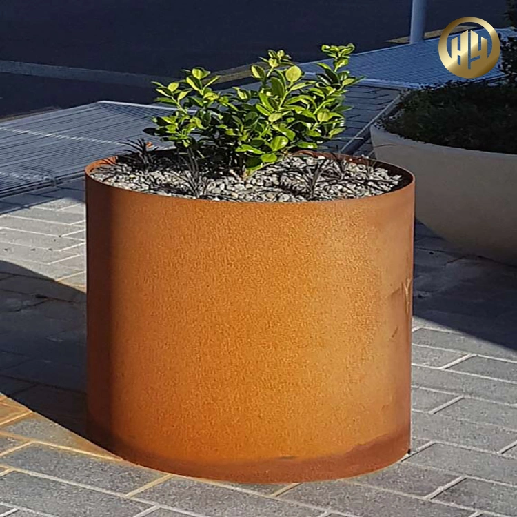 Plantadeira de flores de aço corten redonda Pot decoração simples viveiro de Metal