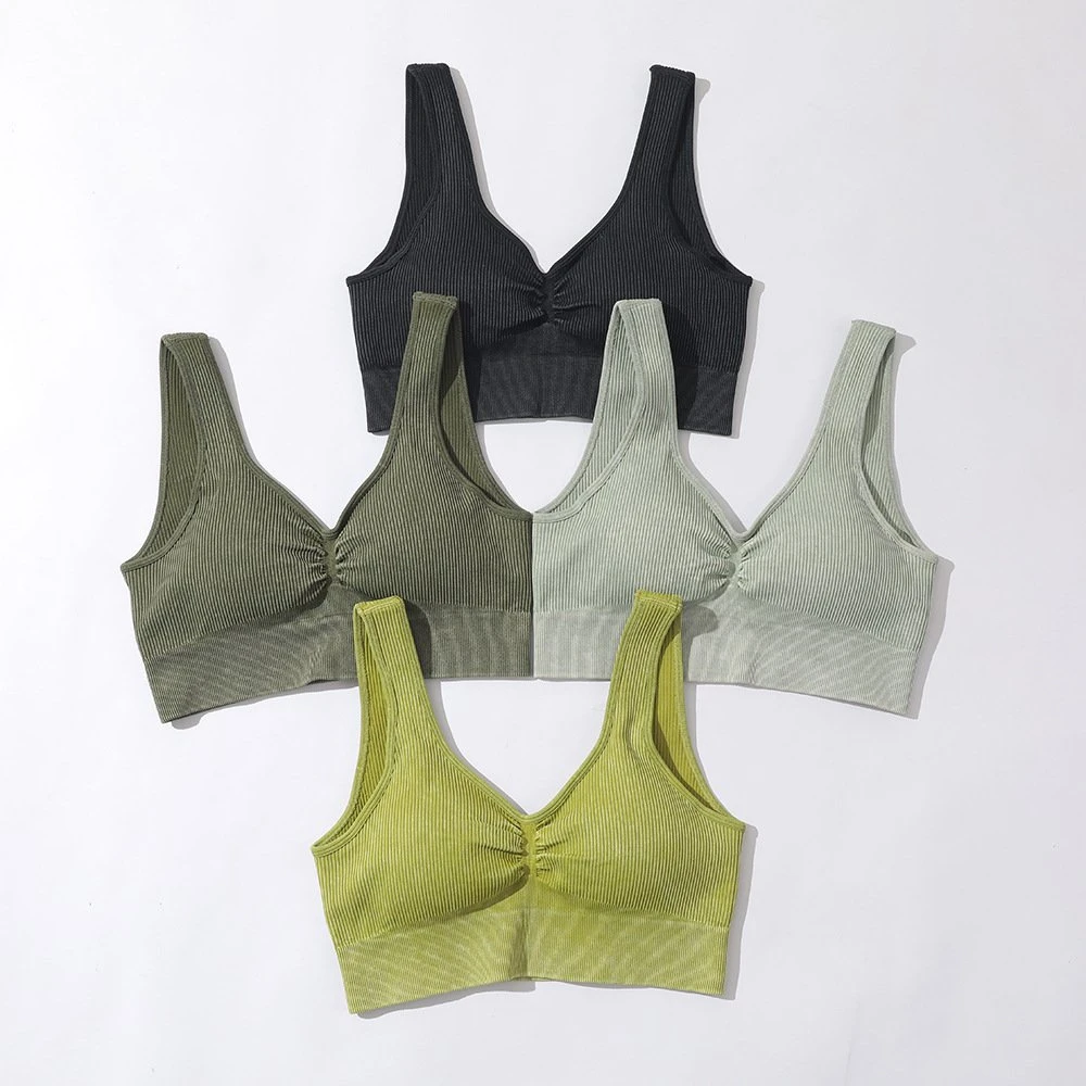 Dernières femmes tricotés sans couture en Yoga définit le sable se laver les vêtements d'entraînement de la formation de l'usure Salle de Gym Fitness applique Activewear col haut Shirt des vêtements de sports Logo personnalisé