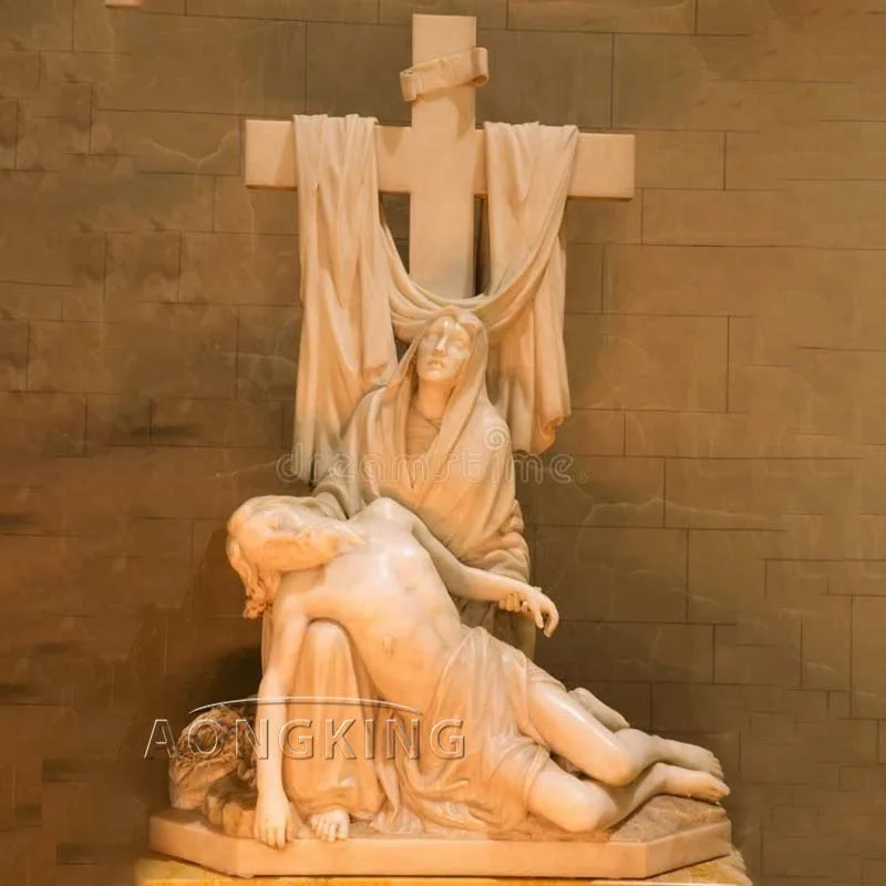 Carved Religious Art Solid Natural White Marble Church Sculpture From The Cross