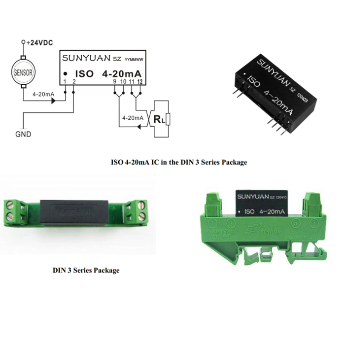 Small Size DIN3 4-20mA Current Loop Isolator Circuit