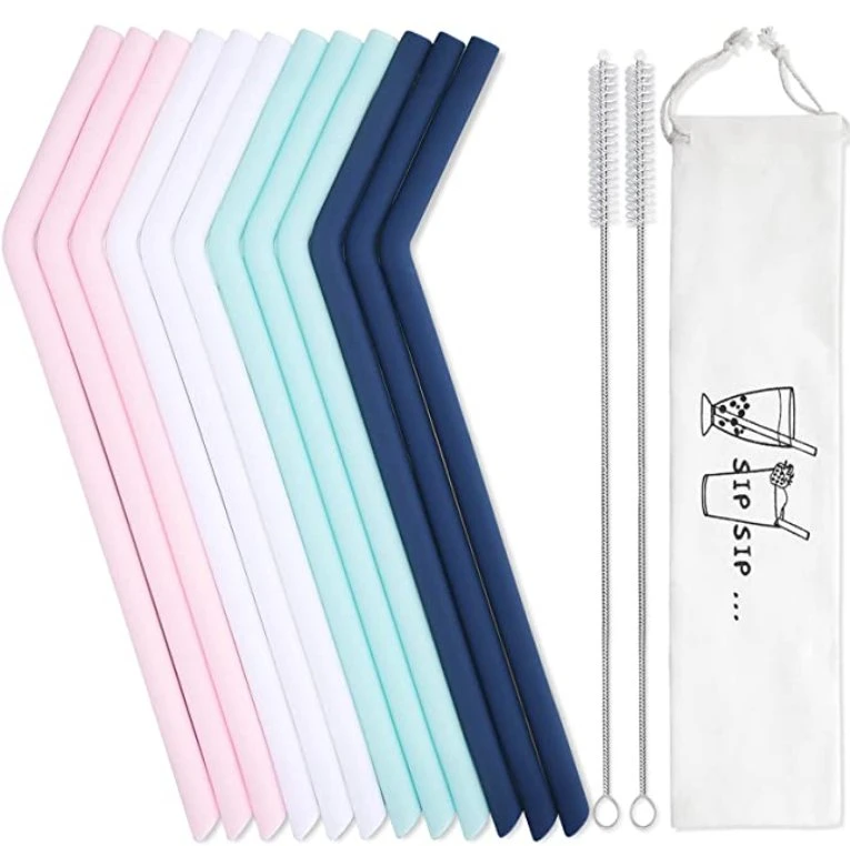 Straws with Case - Reusable Long Soft Foldable Drinking Silicone Straws