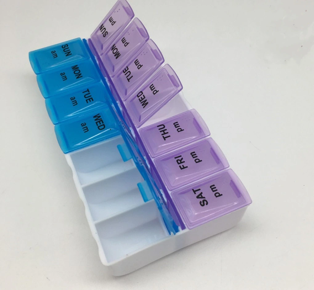 14 Compartments Plastic Pill Storage Box 2 Times Daily Case