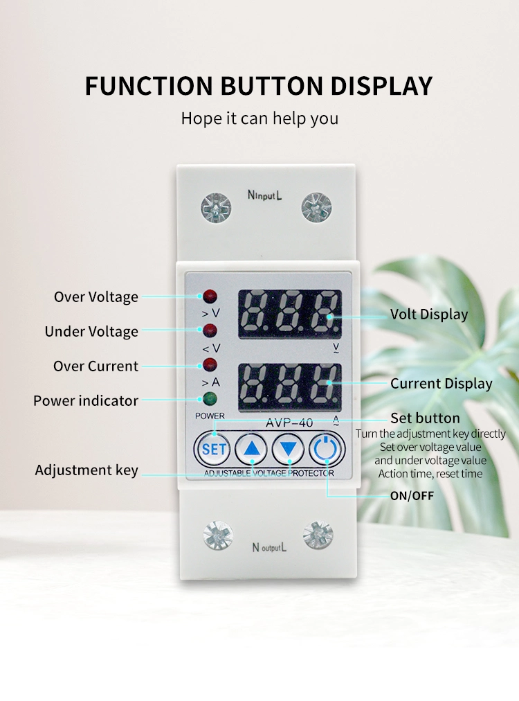 40A 63A 230V Adjustable Digital Current Voltage Protector Electronic Circuit Breaker DIN Rail Protector