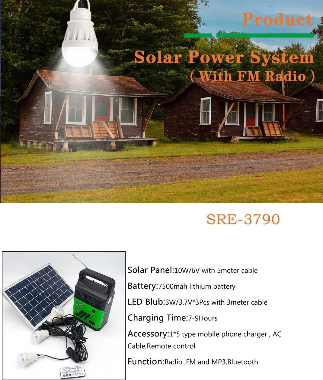 Solar Radio LED Lights New Design Solar Home Lighting System 10W System FM Radio Light