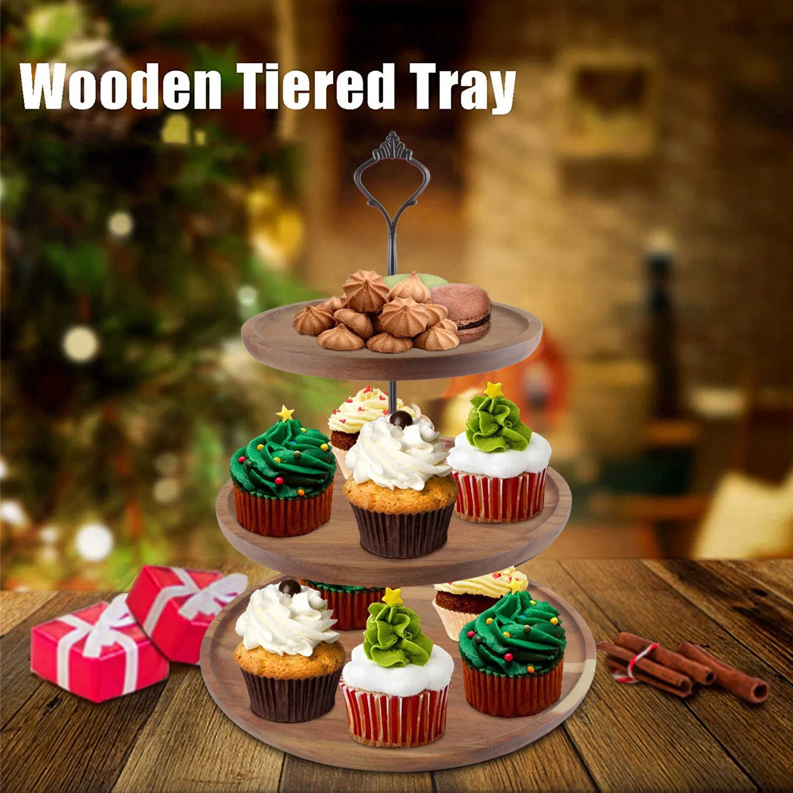 Wholesale/Supplier Morden Round Wooden Fruit Tray Display Wedding Party Rack 3 Tier Cake Tray Stands