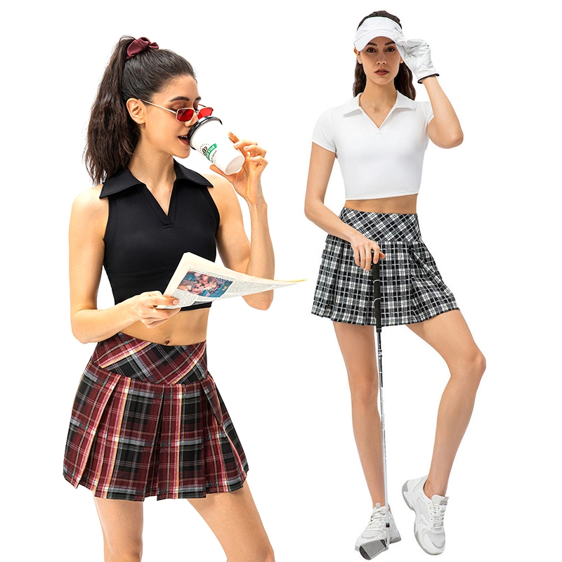 New Fashion Everyday Leisure Outfits Mini Plaid Skirts Tennis Apparel for Women, Cute Athletic Clothes Pleated Short Skorts with Inner Shorts and Pocket