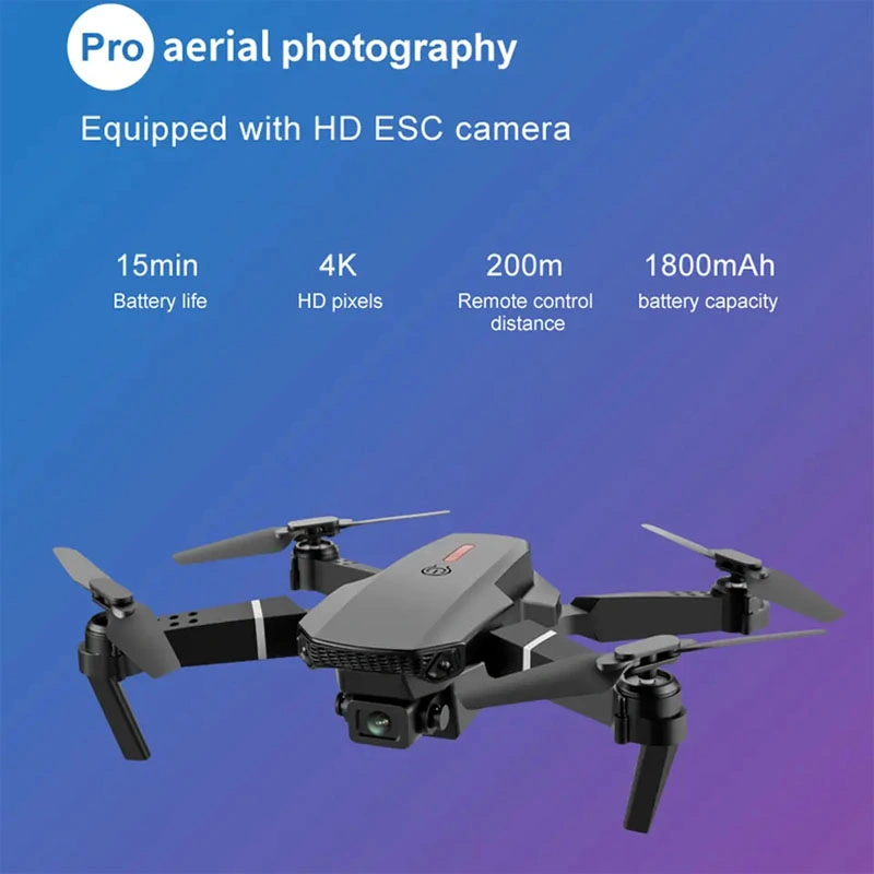 E88 PRO Drone 4K with Wide Angle HD 4K Dual Camera Height Hold WiFi RC Foldable Quadcopter E88 Drone