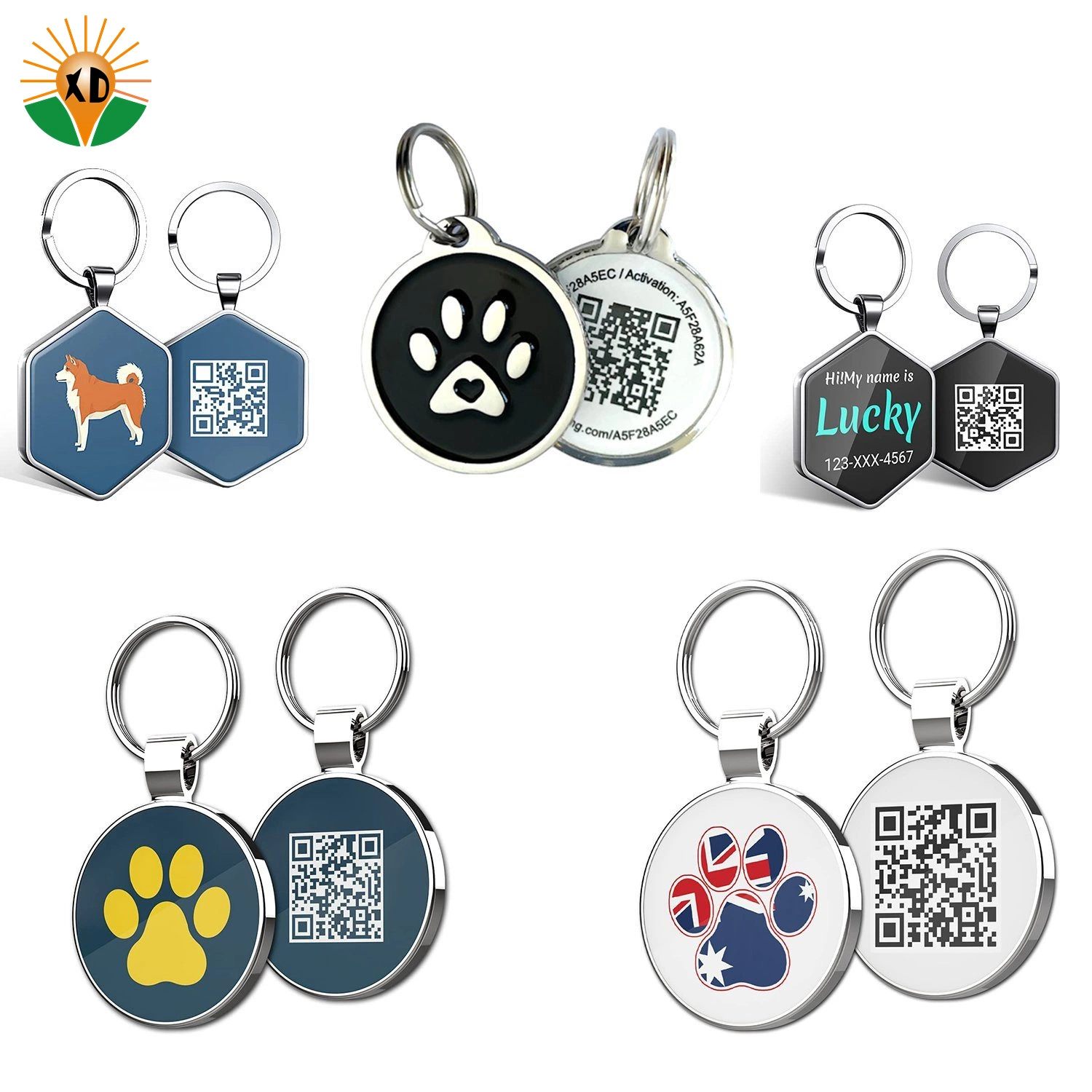 Hochwertige Haustier ID Identifikation Hund Dekoration Tags Drucken Custom Form Text NFC QR Code Metall Haustier ID Tag Hund Tags mit QR-Code