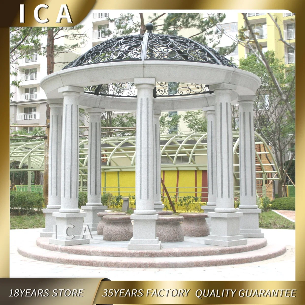 Luxury Garden Gazebo Outdoor Natural Stone Column Garden Gazebo