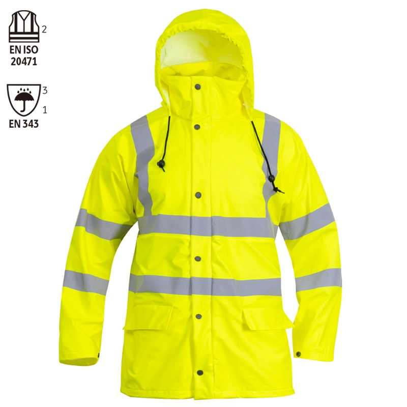 En20471 and En343 ANSI Hi-Vis Protective Jacket Workwear Waterproof Rain Wear with All Seam Welded