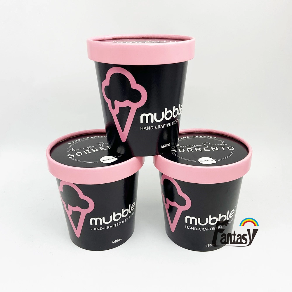 3oz 5oz desechables impresos personalizados yogur helado vaso de papel Papel recipiente con tapa y la cuchara de helado de plástico