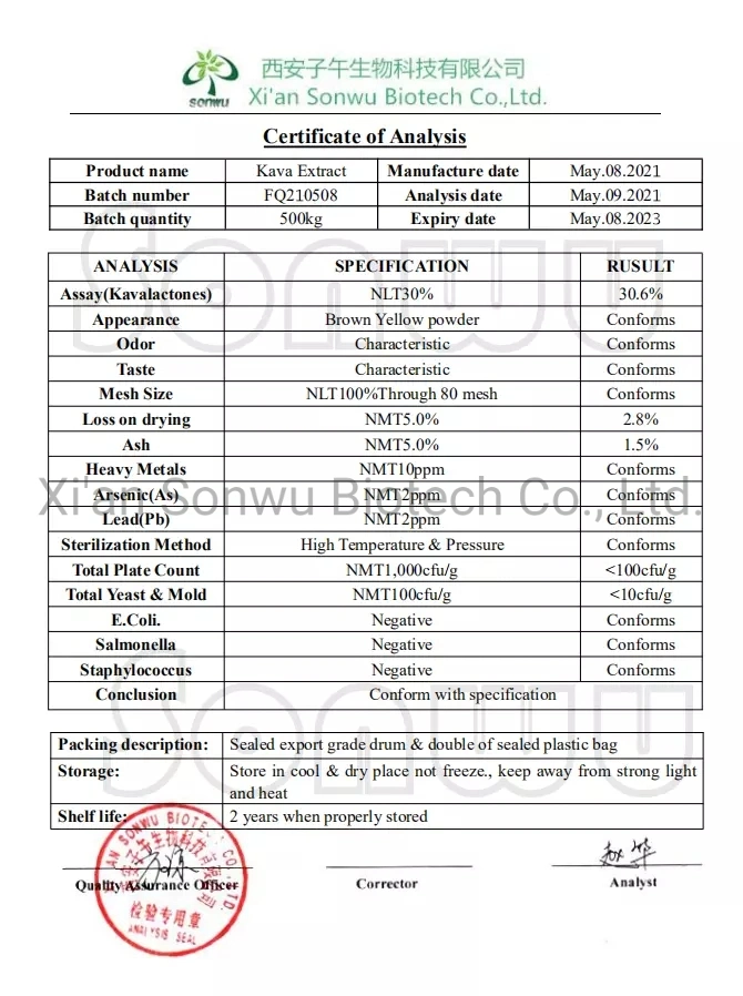 Extracto de Kava Kava Sonwu polvo de un 30% Kavalactones