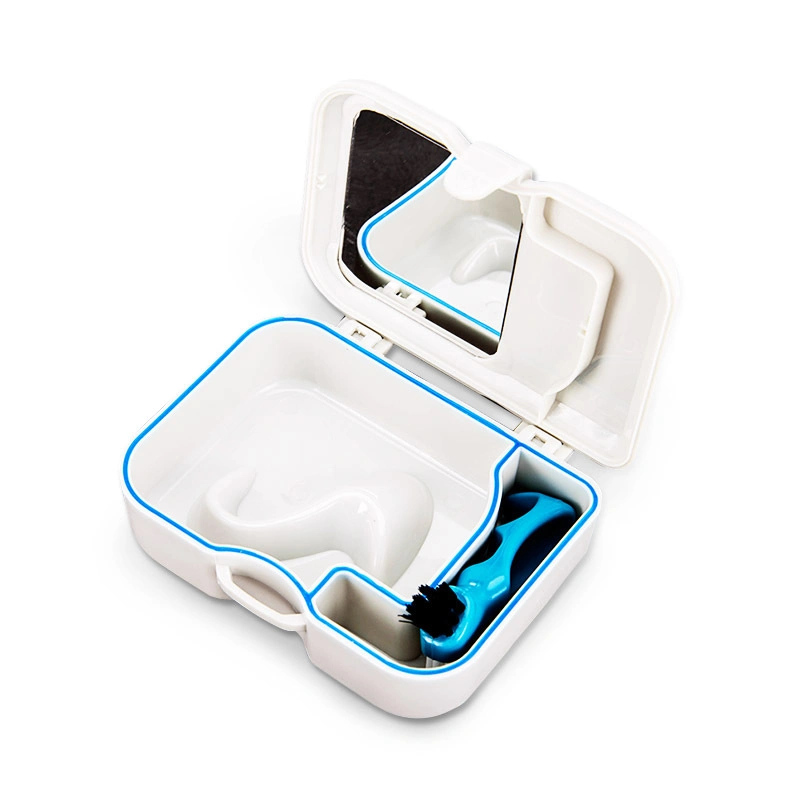 Large False Teeth Cleaning Box with Mirror Denture Container