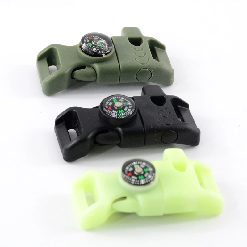 Outdoor Fire Starter Whistle Compass Buckle Paracord Survival Buckle