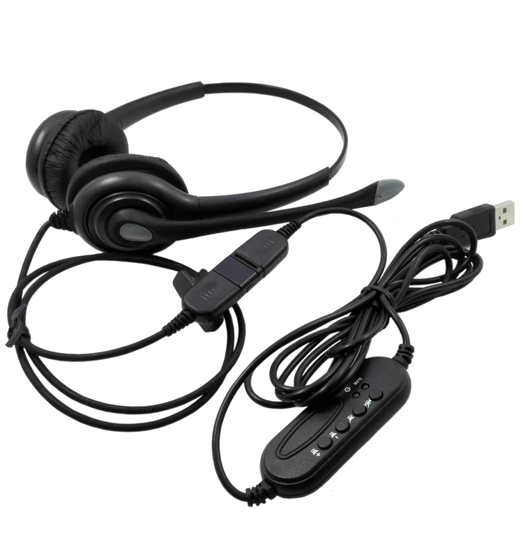 Auricular de centro de llamadas de oficina biaural directo de fábrica 3,5mm auricular USB Con micrófono con anulación de ruido para Business Center