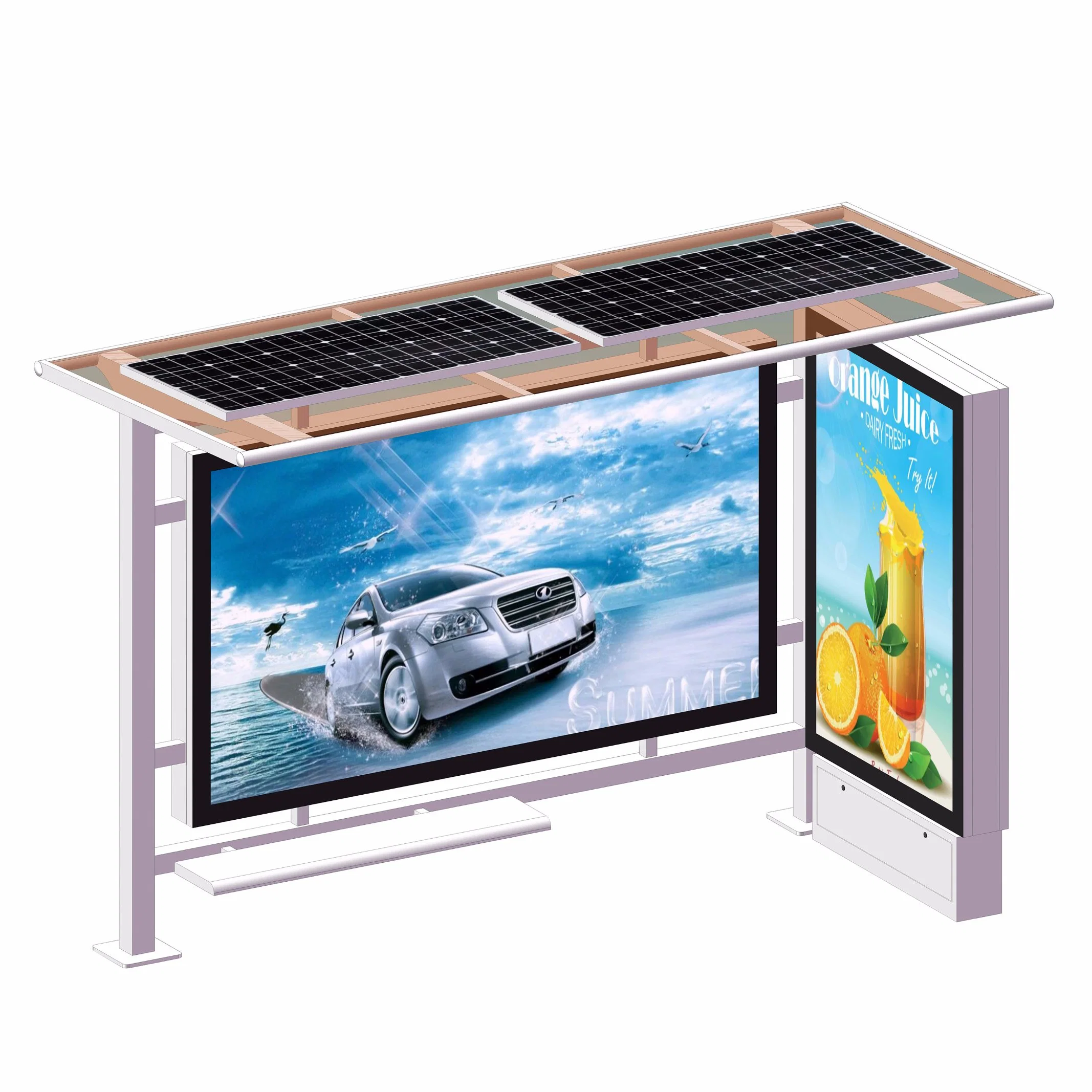 Outdoor Furniture Metal Solar Panels Bus Stop Shelter with Bench