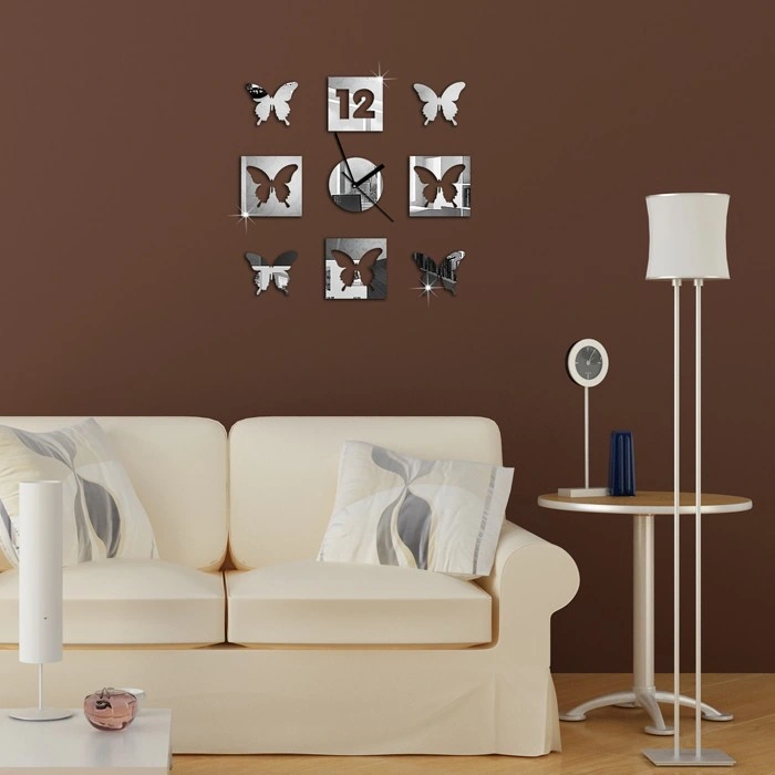 4 praças presente de promoção de borboletas DIY Cloks na parede para Decoração Moderna