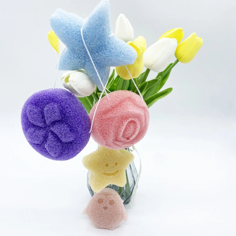 Wholesale/Supplier Reusable Best Quality Heart Natural Smiley Face Baby Shower Compressed Makeup Beauty Blender Cleaning Konjac Sponge for Body Bath