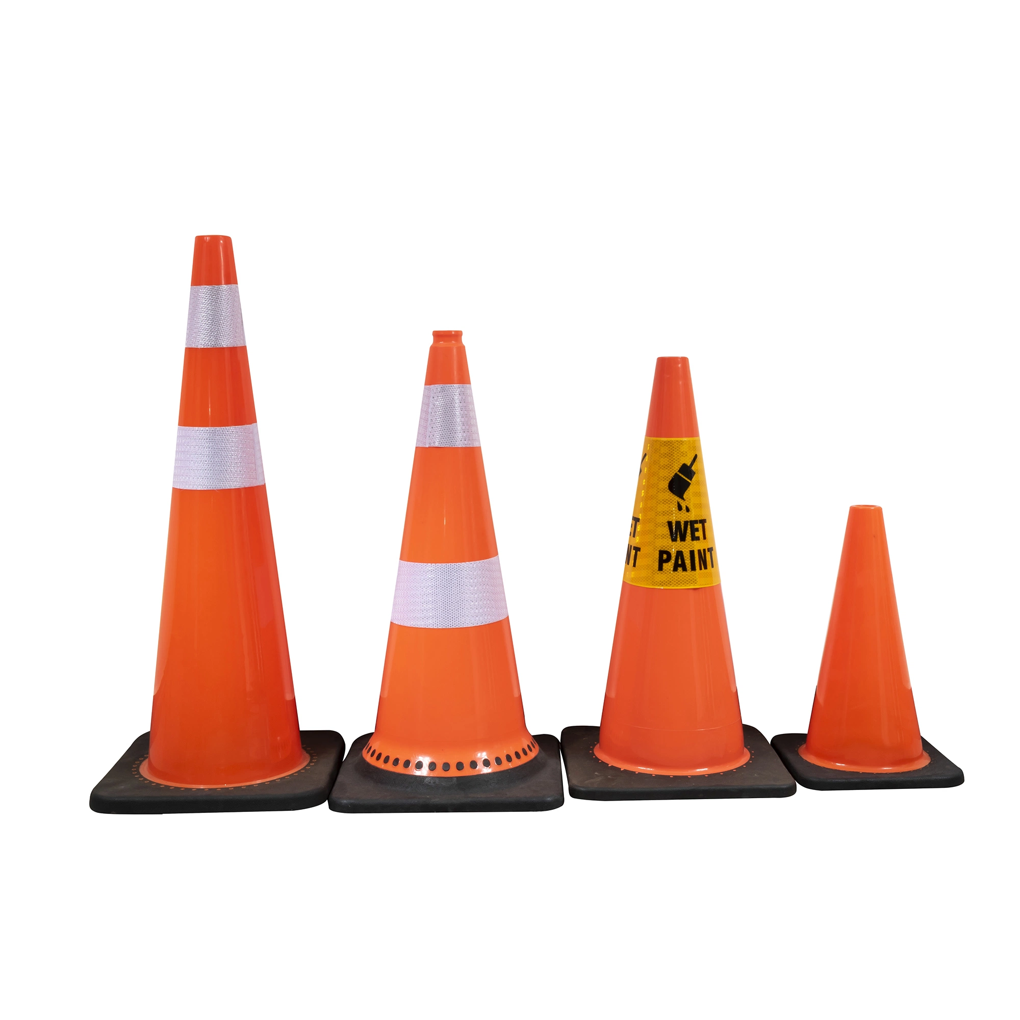 28" 7lbs Road Safety Cones Black Rubber Base Traffic Cone PVC Material