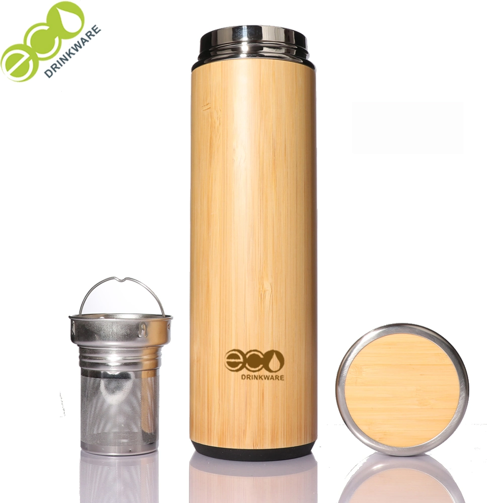 530ml Stocked Custom Promotional Personalized Bamboo Water Bottle with Tea Infuser