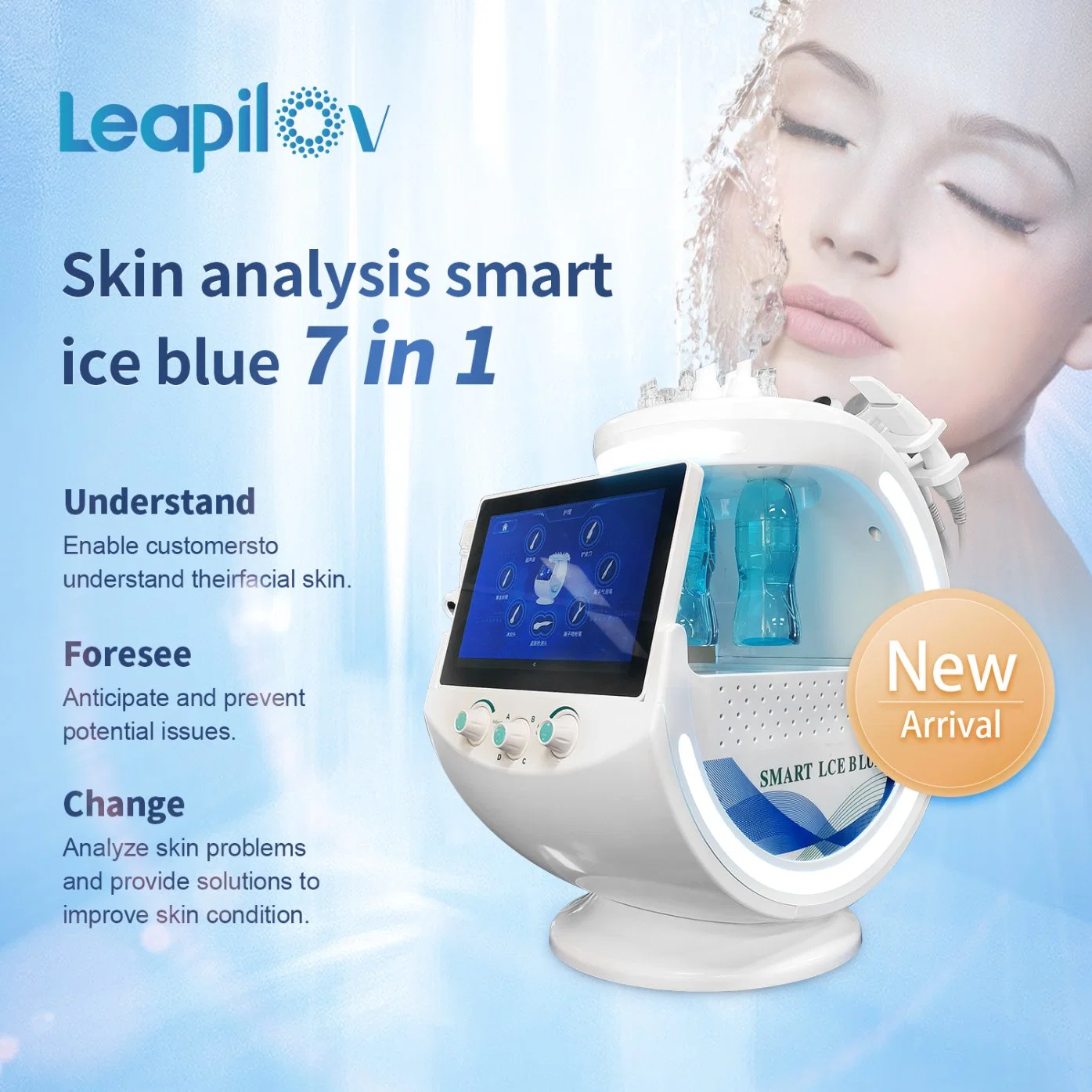 Inteligente inteligente Azul hielo 7 en 1 de la máquina de belleza facial Microdermoabrasión análisis con la piel.