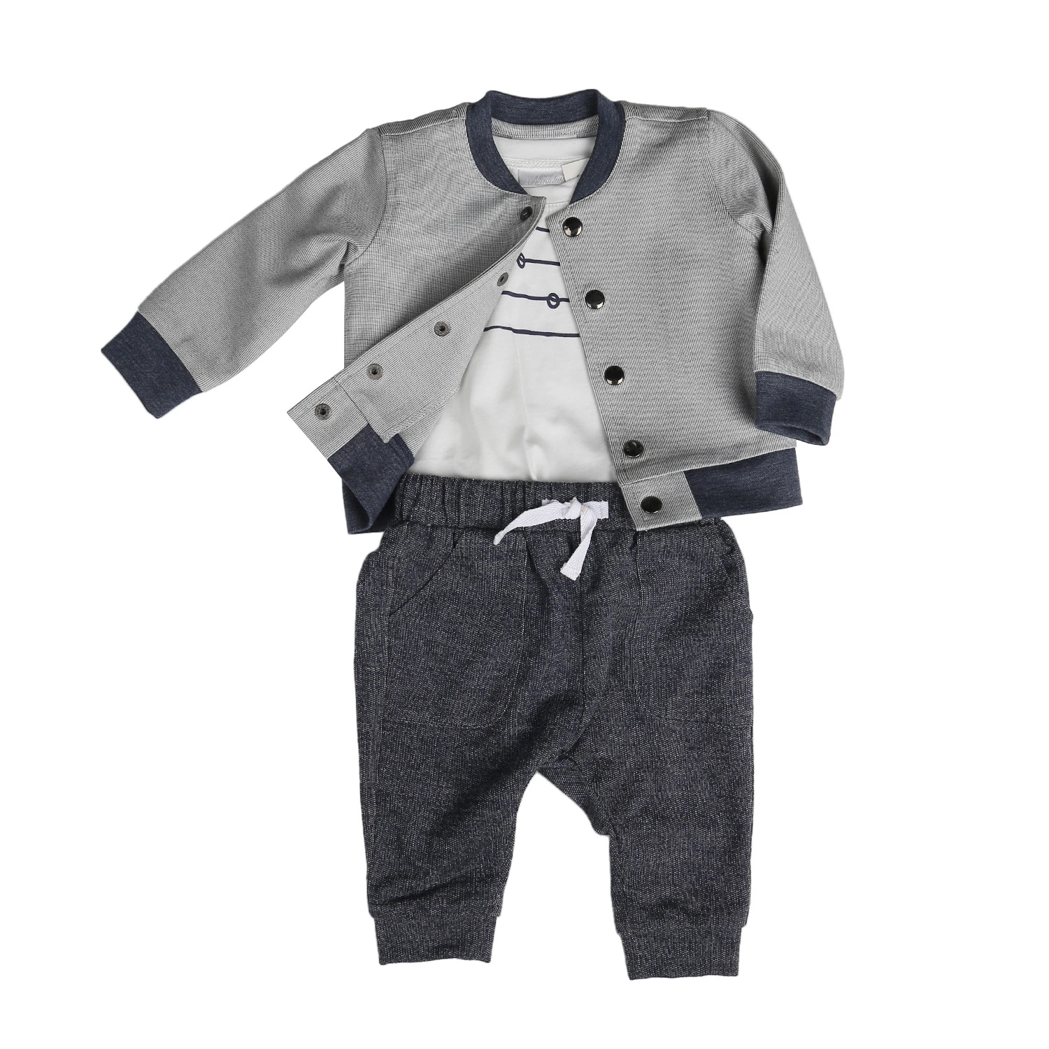 Baby Kids Children Fashion Infant Knitted Jacket Printed T Shirt and Pant Suit Clothing