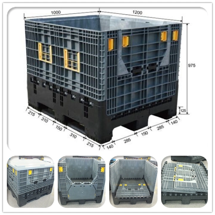 1200X1000X1000mm Caja de paletas de plástico rígida, resistente y plegable/apilable de especificación estándar para almacenamiento industrial pesado. Precio para piezas de automóviles/máquinas.