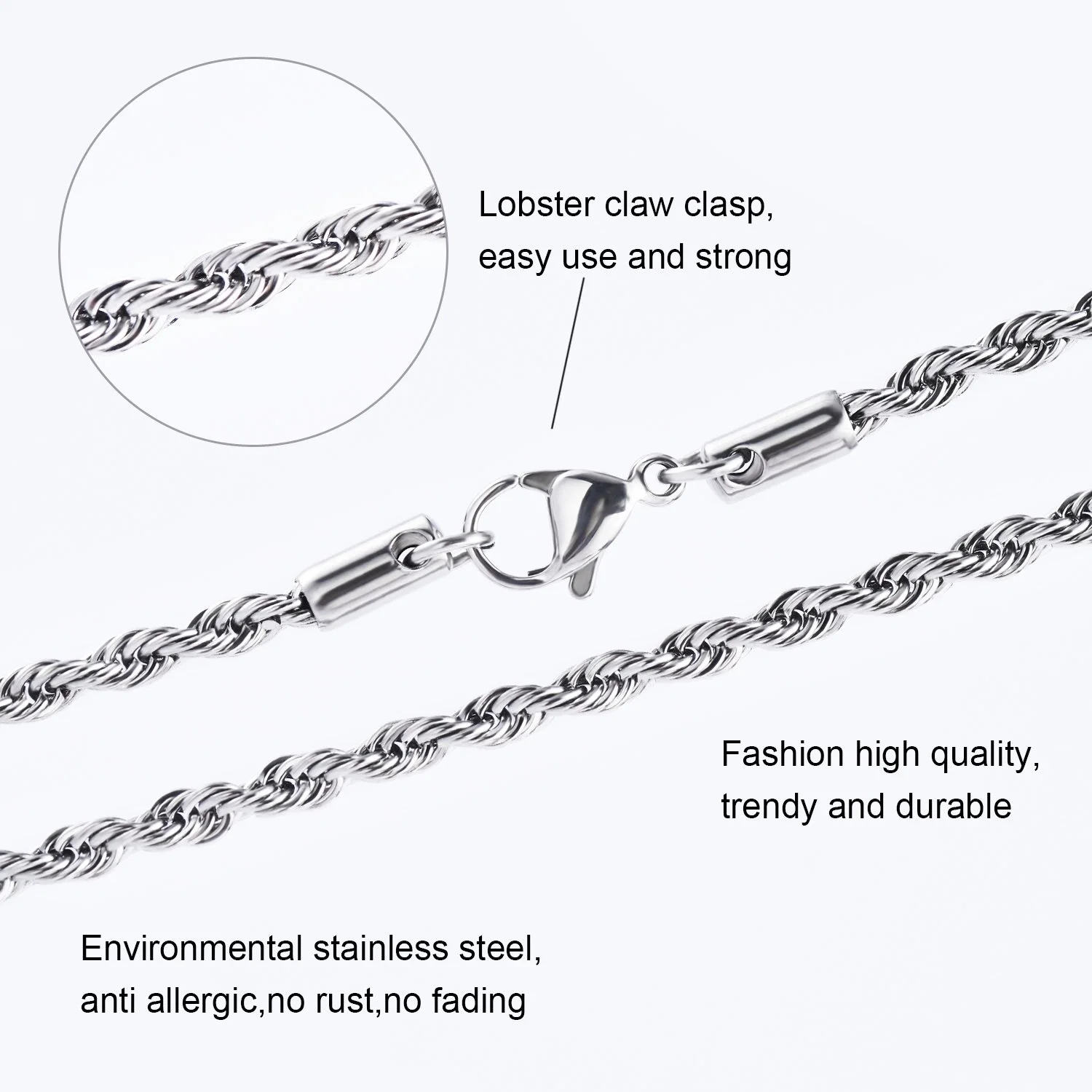 Mode Schmuck Französisch Seil Kette Halskette Zubehör aus Edelstahl Geschenkdesign Aus Stahl