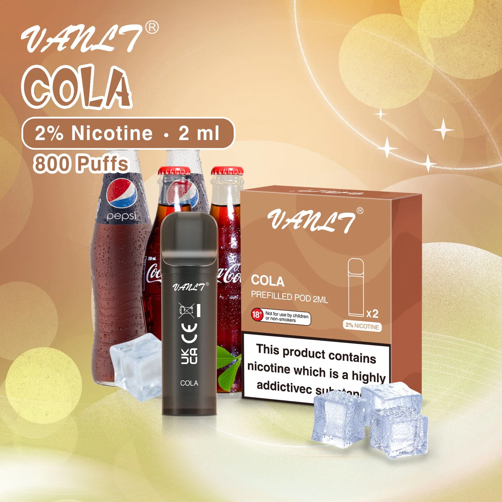 فانلت هوت بيعت بيع السجائر الإلكترونية القابلة للبيع قلم الشيشة بسعة 2 مل شهادة 800 Puffs Cola Tpd