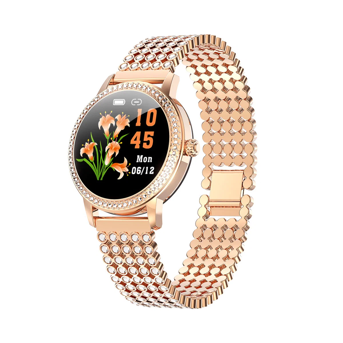 La moda de protección IP68 LW20 Señoras mujer niña pulsera de acero inoxidable de Diamante Sport Smartwatch