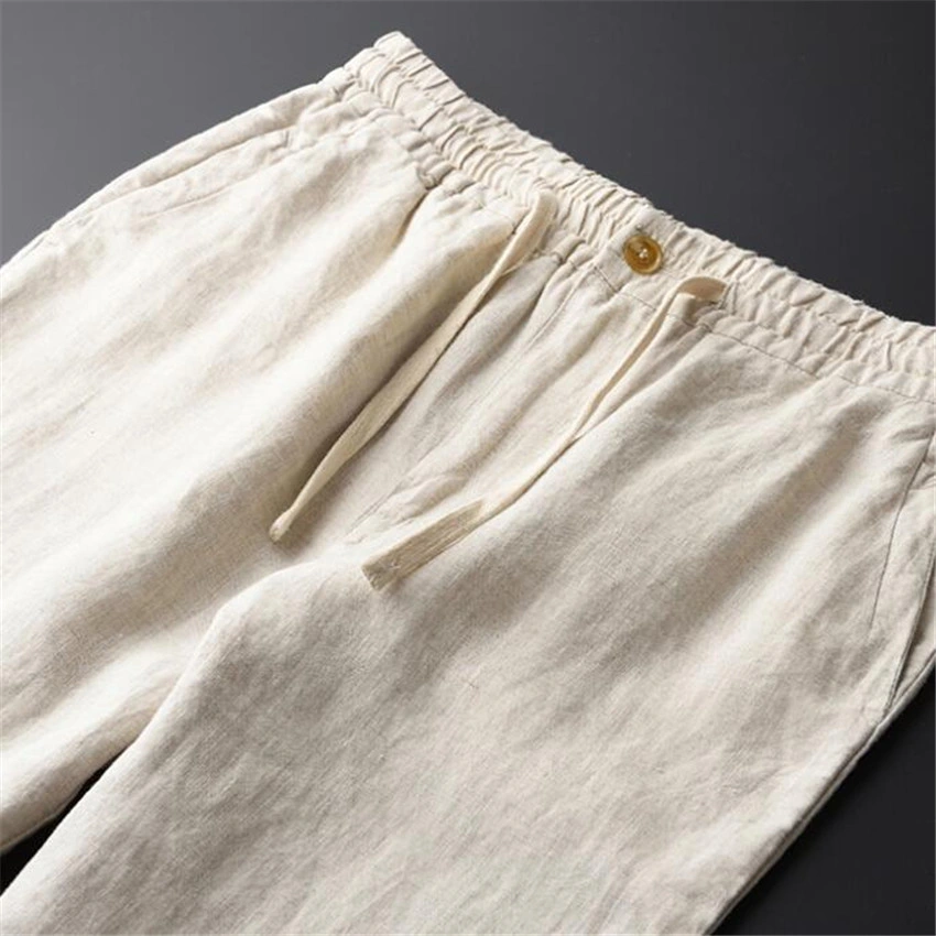 Mens Casual Linen Pants Elasticated Waist Linen Trousers