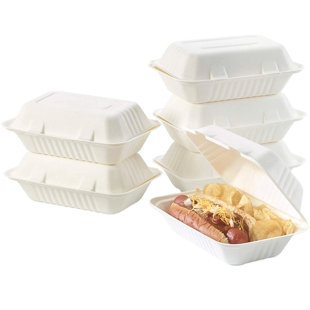 Biodegradable Disposable Takeaway Tableware Dinnerware Compostable Sugarcane Bagasse Pulp Paper Tray to Go Packaging Food Container Lunch Clamshell Box