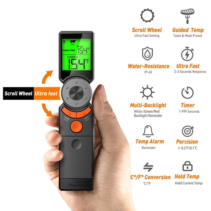 Waterproof Guided Temp BBQ Thermometer with Scroll Wheel Keyboard