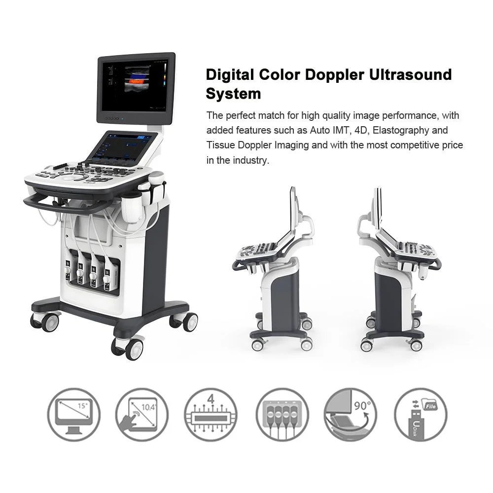 Meu-A031b Carrinho Ecografo 3D 4D ultra-sonografia com Doppler colorido, scanner de ultra-som cardíaco Digital