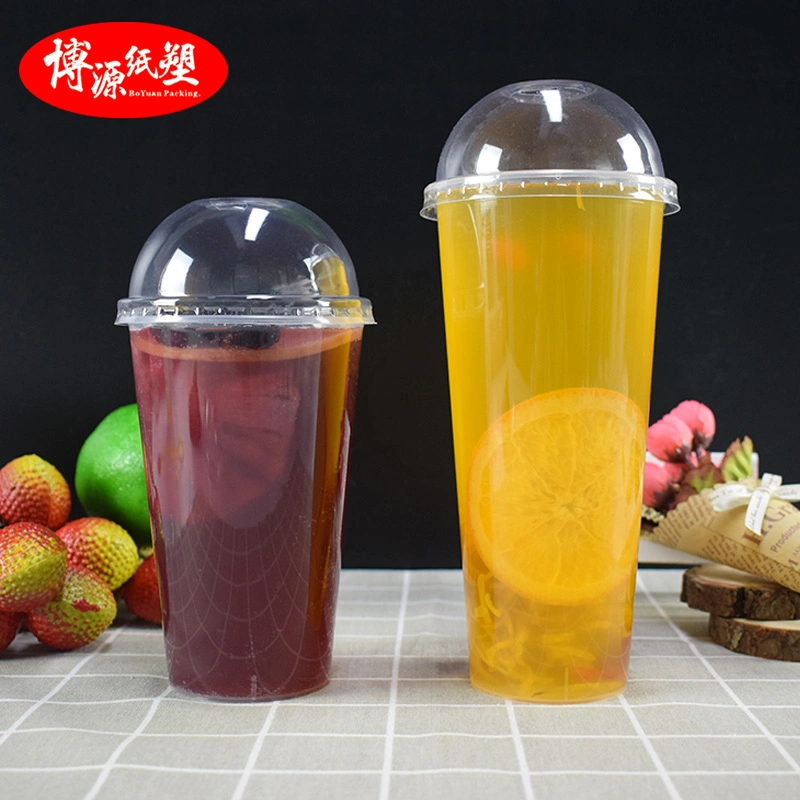 High Transparent Material PP/PS Disposable Cold Drinking Plastic Cups with Lids and Straws