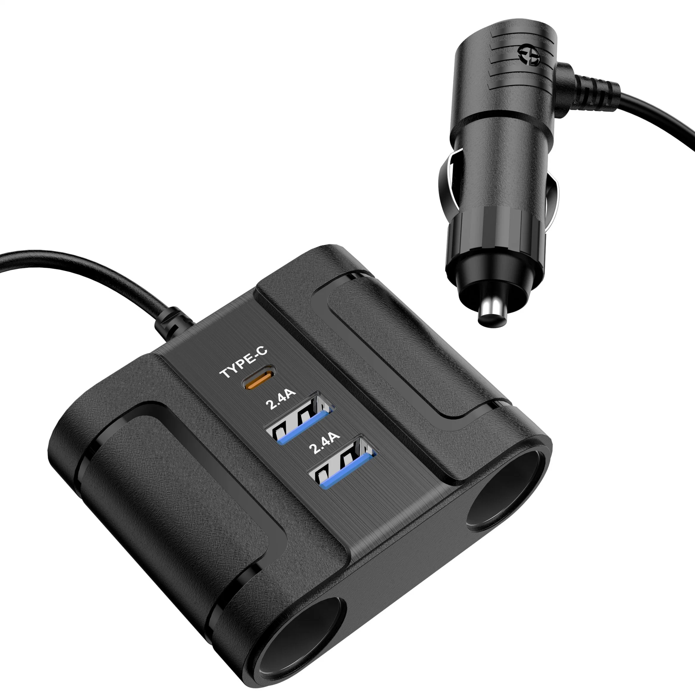 100W Multifunctional Car Charger Pd 20W Fast Charging Car Charger Black Expansion Port Split Design 12V-24V Mobile Universal