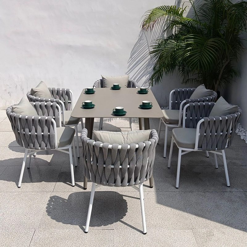 Outdoor-Aluminium-Rahmen Couchtisch Seil Stühle Set