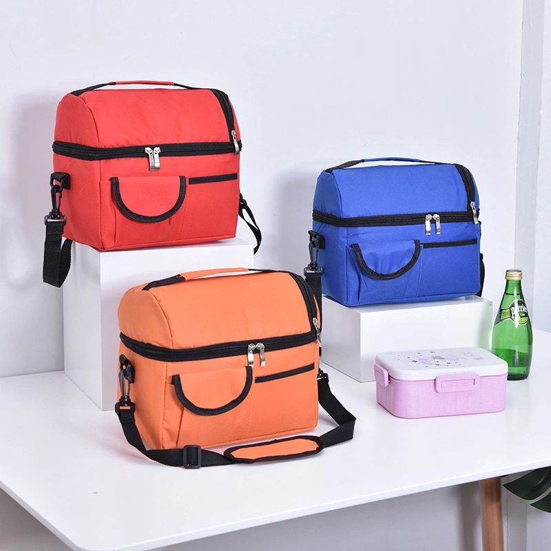 Portable Double Layer Storage Insulation Lunch Bag Messenger Cooler Bag for Food Cooler Tote Bag