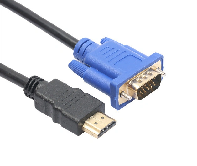 Black Wire Blue Head 1.8m HDMI to VGA HD Cable Wiring Harness HDMI and VGA Plugs Are All Gold-Plated Plugs